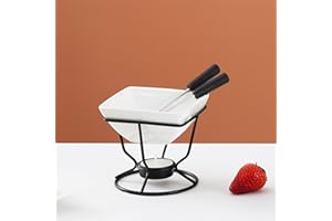 FGXY Set per Fonduta di Cioccolato, con Due Forchette in Acciaio Inox e Candela, Ciotola e Supporto in Ceramica, per Fonduta di Formaggio, Fonduta di Cioccolato, Feste di Vacanza(200ml)