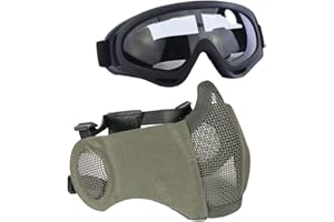 AOUTACC Juego de equipo de protección para airsoft, máscaras de malla de media cara con protección auditiva y juego de gafas para CS/caza/paintball/tiro