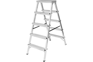 ‎FORYOURPROTECTION Zweiseitige Aluleiter Klappleiter Haushaltsleiter 2x5 Stehleiter Tragkraft 120kg | 5 Stufen / 120kg