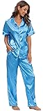 GOSO Women Pyjamas Set-Satin Pyjamas Ladies Button Down Short Sleeve Silk Pyjamas Sleepwear Lady Nightwear Soft Sets