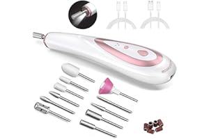 MOSKESON Ponceuse pour Ongles,11 en1 Lime à Ongles Électrique Professionnel avec lumière LED,Manucure et Pédicure Kit Lime à Ongles Portable Sans Fil（Rose）