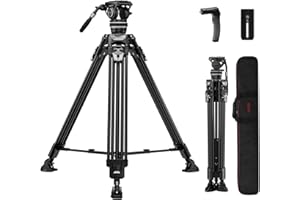 Cayer FA310H Treppiede video con testa fluida K10 - Bloccaggio delle gambe con un solo tocco e regolazione rapida - Carico di 22 libbre in alluminio per DSLR, Mirrorless e videocamere
