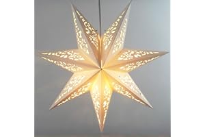 VOSAREA Hollow Out Star Lantern 7 Pointed Paper Hanging Pendants Lampshade for Christmas Party Wedding Birthday Home Festival Store
