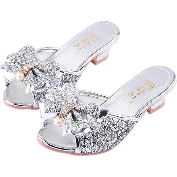Ballerines Fille Princesse Elsa Monissy - Paillettes, Nœud Perlé, Semelle Souple, Taille 28