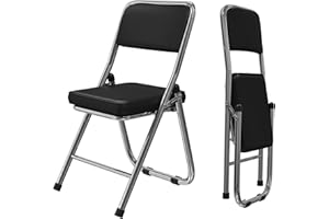 RCYNVIEW Lot de 2 Chaises Pliantes Interieures Exterieur, Chaise Pliante Confortable en Simili Cuir Métal, Dossier Rembourré, Chaise Pliante Salle a Manger pour Chambre Salon Salle à Manger Bureau, Noir
