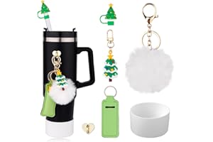 GOSKNOR Zestaw Akcesoriów do Kubków Swiatecznych do Stanley, 6szt Akcesoriów do Kubków ze Pokrywa ze Slomy Haczyk na Szminke Pompon Zawieszki Swiateczne do Stanley Kubka 30 oz 40oz