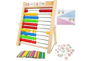 BLLREMIPSUR Wooden Abacus Educational Counting Toy with Multi-Color Counting Beads, Counting Sticks and Number Cards, Toddler Mathematics Toy Beads Game Developmental Toy Wooden Beads