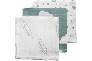 Meyco Hydrophilic Burp Cloths - Feather-Cloud-Dots - Zestaw 3-30x30cm - Stone Green/White