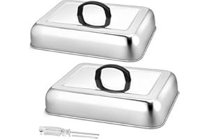 Herogo Cheese Melting Dome Set of 2, Rectangular Stainless Steel Steam Basting Cover with Heat Proof Handle, Ideal for BBQ Flat Top Griddle Grill Kitchen, Dishwasher Safe