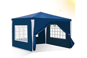 Izrielar Pawilon niebieski, wodoszczelny, z 4 częściami bocznymi i oknami, namiot ogrodowy, namiot imprezowy, ochrona przed promieniowaniem UV, pawilon ogrodowy na zewnątrz, do ogrodu, na imprezę, wesele, stoisko targowe, 3 x 3 m