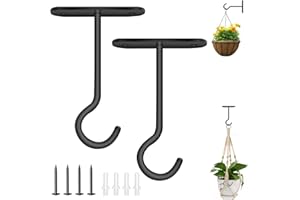 AMFUN Haczyki sufitowe do wiszących roślin, 2 sztuki wieszaków na rośliny do wiszących koszy, uchwyt na ścianę, metalowy wspornik na rośliny, żelazne lampiony, wieszaki do sadzarek, karmnik dla ptaków