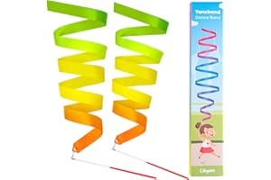 Cikyner Nastri da Danza, 2 Fasce da Colorate Nastro per Ginnastica Ritmica con Bastone, Nastri di Ballo per la Scuola e Il Gioco a casa, Ideale per Le Ragazze alla Festa di Compleanno