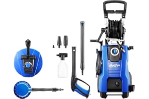 Nilfisk E 145.4 Nettoyeur Haute Pression + Nettoyeur de Sols et Murs + Brosse Rotative - Nettoyeur pour Le Jardin, Terrase, Vitres et Voiture (2100 W), Bleu