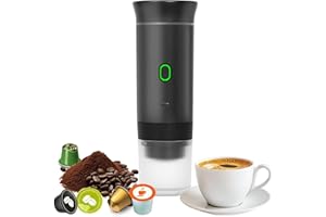 Bostar Máquina de Café Portátil, 3 en 1 Cafetera Espresso Eléctrica Portátil Calentamiento Rápido Cafetera para Camping Viaje Compatible con Cápsulas Pequeñas Grandes Café Molido (Negro)