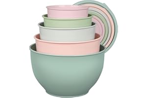 Greentainer Salatschüssel mit Deckel, Rührschüsseln Set aus Kunststoff, Stapelbare Nesting-Schüssel-Set für Küche,Große Schüsselset,Servierschalen ideal zum Mischen und Servieren, BPA-frei