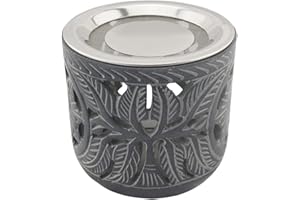 ‎K W Räucherstövchen aus indischem Speckstein – mit Edelstahlsieb & Metallscheibe – Shiva Design – Höhe 9 cm – Ideal für Weihrauch & Kräuter