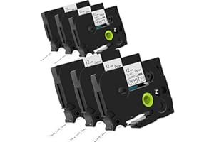 DOREE confezione da 6 nastri TZe-231 12 mm x 8 m, nero su bianco, resistenti ai raggi UV,compatibili con P-Touch PT-H100LB, PT-H100R, PT-H105, H110, H107B, D200, PTE110G1, P-Touch E110, P-touch Cube.