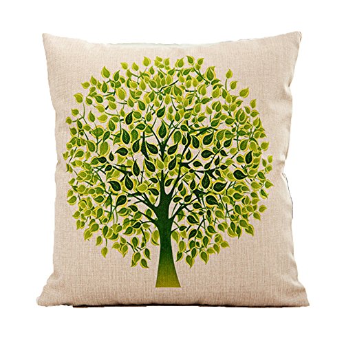 Vanki Pastoral Style Cotton Linen Square Decorative Throw Pillow Case Cushion Cover 18X 18 inches, big green tree