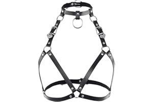 Freebily Correa De Cuero PU Ajustable Para Pecho Cuerpo Mujer Cinturón De Pecho Punk Gótico Sexy Arnés De Pecho Con Cadenas De Metal Cierre De Hebillas O-Ring