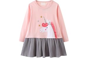 KFNIRE Vestido de Niña de Manga Larga de Algodón Jersey Casual Vestido de Camiseta