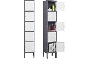 Taquilla vertical de un solo Armario Taquilla Vestuario Metalicas Armario de Metal 5 Puertas Casillero Organizador Almacenaje