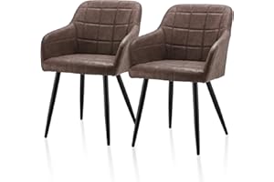 ‎TUKAILAI TUKAILAI Esszimmerstühle 2er Set Küchenstuhl Polsterstuhl Wohnzimmerstuhl Sessel mit Armlehne, Rückenlehne, Sitzfläche aus Kunstleder, Polstersessel Stuhl, gepolsterter Sitz, Metallbeine, Braun