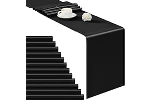 Pesonlook 12 Pack Black Satin Table Runner, 12x72 Inch, Solid, Classic, For Rectangular and Round Tables