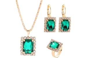 FDEETY Square Crystal Jewelry Collection Necklace Earrings Ring Set Rhinestone Halo pendant Chain Accessories Women Elegant Adornment