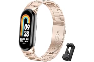 BDIG Bracelet compatible avec le Xiaomi Mi Band 10/Xiaomi Mi Band 9/Xiaomi Mi Band 8, Bracelet de remplacement en acier inoxydable avec boucle ajustable pour le Mi Smart Band 8 Rose Gold