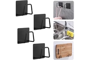 THATSRAD 4 PCS Porte-Éponge Autocollant en Acier Inoxydable 5 * 5 * 3.2cm Porte Eponge Cuisine Evier Crochet Autocollant Adhesif Noir Support Eponge Evier Cuisine INOX Crochet pour Éponge Brosse