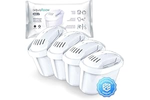 Aquafloow Wkłady Filtrujące do Dzbanka Filtrującego Wodę 4 Sztuki | Zamiennik Filtra Dafi Unimax Aquaphor A5 Brita Maxtra+ Philips AWP212/10 | Redukcja Kamienia