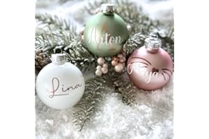 Personalised Glass Christmas Baubles (6 cm) - With Name, Motif & Initial Letter - Choice of Colours & Fonts - Christmas Tree Baubles with Heart, Dog, Cat, Baby, Christmas Tree - Christmas Gift
