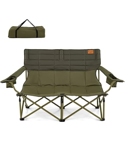 COSTWAY Campingstoel voor 2 personen, klapstoel met verstelbare armleuningen, bekerhouders en draagtas, 272 kg draagvermogen, vouwbaar campingsofa, vouwstoel visstoel voor camping, picknick (Blauw