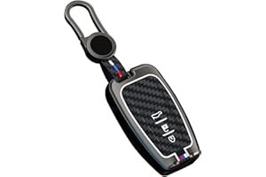 OTMIK Aleación de Zinc Fibra de Carbono Silicona Llave del Coche Fundas Ajuste para Toyota Camry RAV4 Highlander Avalon C-HR Prius Corolla 2018-2023 Llavero Accesorios (3 Botones Mate A)