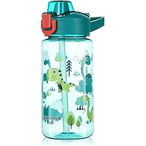 Gourde Enfant 600 Ml - Anti-fuite, Sans BPA, Avec Paille Et Poignée, Motifs Colorés