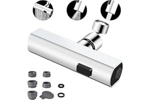 Lahrma Kitchen Tap Spray Head Waterful Kitchen Taps Mixer 4 Function Tap Areator 5 Adapter 360°Swirl Faucet Extender for Kitchen Bathroom, Sliver