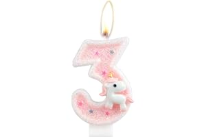 MCISKIN Pink Unicorn Birthday Candle, Number 3 Happy Birthday Cake Decorative, Glittering Party Candle for Girls, Children's Day, School Activities, Family Gathering