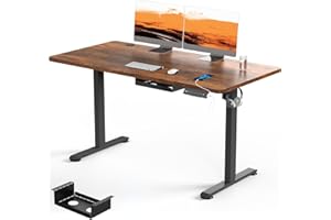 Flamaker Standing Desk 140 x 60 cm with Cable Management Tray and 2 Memory Preset, Electric Desk Sit Stand Desk 71-119cm Height Adjustable Desk, Rustic Brown