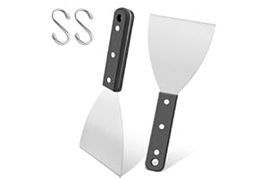 2 Stück Grillschaber, Joyfair Edelstahl schräge Kante Grillschaber für Lebensmittelservice/Kochen/Reinigung, ideal für BBQ drinnen und draußen, ABS-Griff, spülmaschinenfest