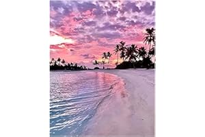 DCIDBEI Diamant Painting Bilder Strand und Meer 40x50cm Diamond Painting Landschaften und Natur Pink Diamond Painting Landschaft Pink Diamond Painting Strand Meer Diamond Painting Sonnenuntergang