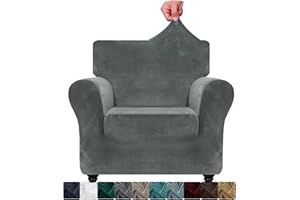 XINEAGE 1 Piece Velvet Chair Slipcovers for Living Room High Stretch Chair Covers with Arms Anti Slip Pets Friendly Couch Sofa Armchair Cover Furniture Protector (1 Seater, Grey)