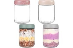QiMan Overnight Oats 4 st 500 ml glas med skruvlock för hemlagad sylt, barnmat, snacks, yoghurt, frukt, pudding, konservering