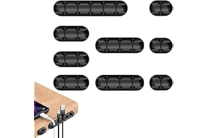WUGAUWOR 9 Pezzi Clip per Cavi in Silicone di Varie Dimensioni | Porta Cavi Adesivi per Scrivania, TV, Auto | Nero Organizer Cavi per PC/Laptop/ USB/Rete/Audio