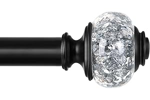 KAMANINA Bastone per Tende Estensibile da 80 a 148 cm, Bastone per Tende Nero con Tappi Terminali Trasparenti, Per Finestre Balconi Camere Da Letto