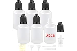 Apstaqeoo 6Pcs, 50Ml Plastic Dropper Bottles, Empty Squeezable Liquid Dropper Bottle Eye Droppers Sample Dispenser White Paint Dropper Bottles Black Cap/Funnel/Label/Dropper for Essential Oil