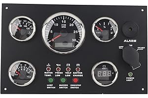 AYNEFY 24V Gauge Cluster 5 Gauge Set RPM Tachometer Oil Pressure Oil Level Voltage Water Temp Gauges for RV Yacht Boat with Ignition Keys IP67