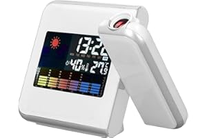 Tisaika Projection Alarm Clock, Weather Clock Bedside with 180° Projector, LCD Digital Clock with 12/24H Time Date Snooze Temperature Humidity Table Clock Backlight for Bedroom Living Room Office