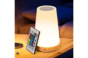 Lysumurl Dimmable Night Light, LED Touch Bedside Lamp with 13 RGB Colours, 5 Brightness Levels, 4 Modes, Timer & Memory Function, Rechargeable Table Lamp with Remote for Bedroom, Kids, Nursery
