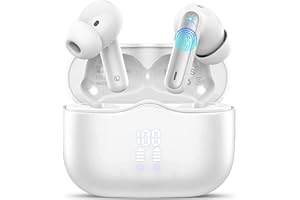 XINWLD Cuffie Bluetooth 5.4 In Ear, Auricolari Bluetooth HiFi Stereo con 4 Mics ENC Cancellazione Rumore, 40 Ore Cuffie Wireless LED USB-C, IP7 Impermeabili Cuffiette Senza Fili per iOS Android, Bianco