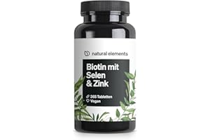 ‎NATURAL ELEMENTS natural elements Biotin + Selen + Zink für Haut, Haare & Nägel - 365 vegane Tabletten - Ohne Magnesiumstearat, laborgeprüft